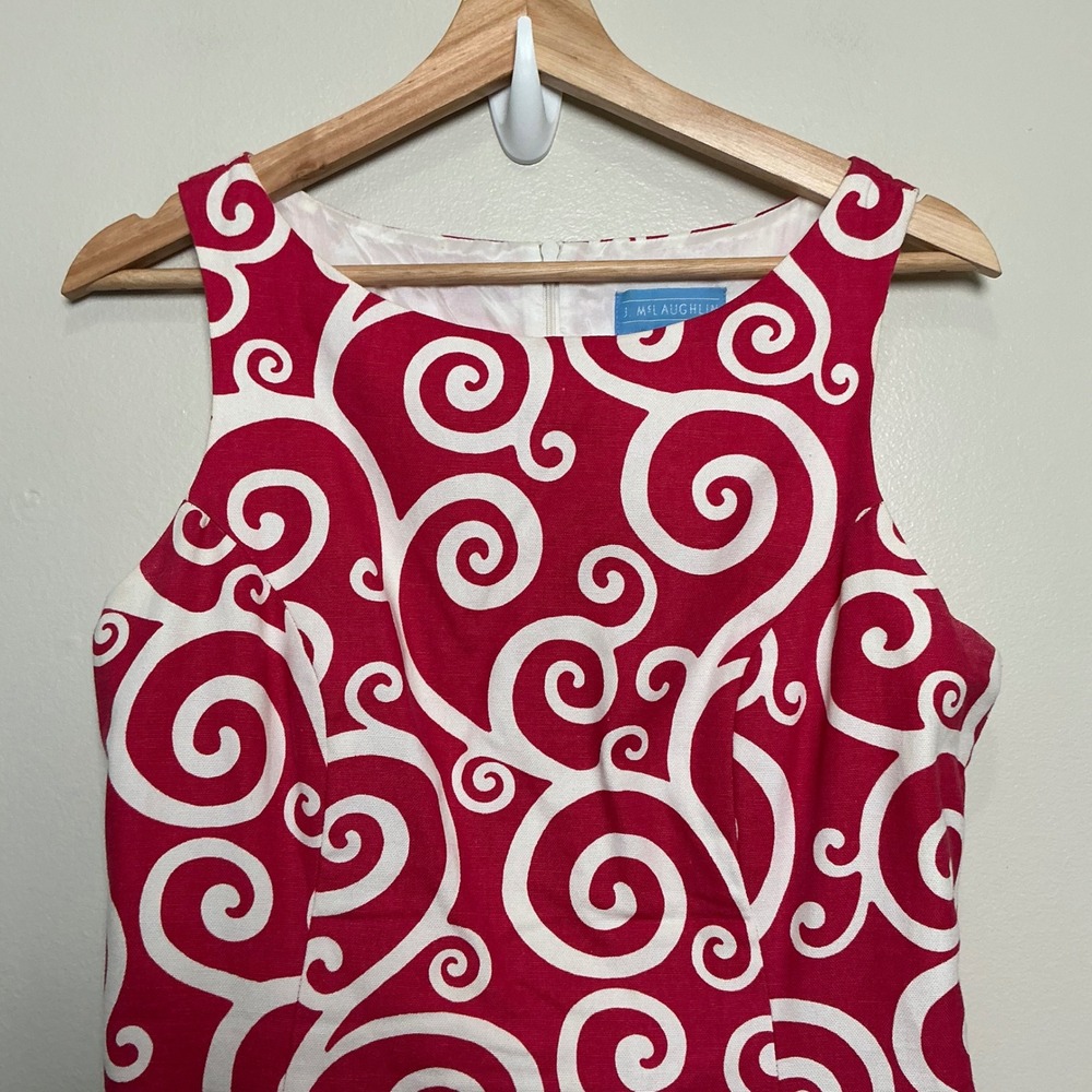 VTG J. McLaughlin Pink White Scroll Swirl Print Cotton Sheath Dress Size 10 - Picture 3 of 6